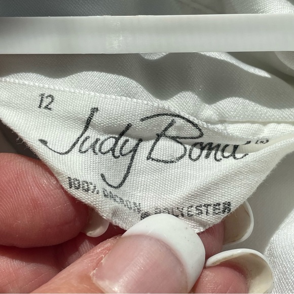 Vintage Judy Bond white ruffle button front blouse Womens top M - Picture 7 of 9